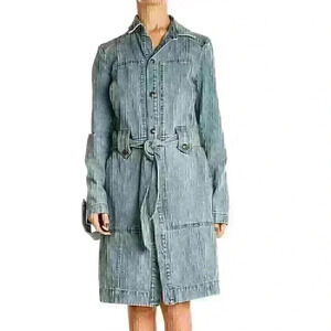 Free People Denim Long Sleeve Dress Four Pockets Snap Closure Jean Dress